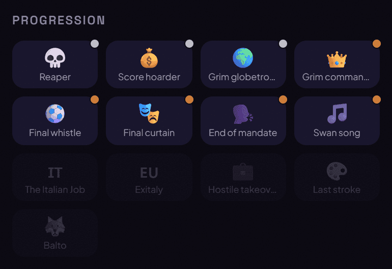 A grid of achievements, some unlocked and some still locked