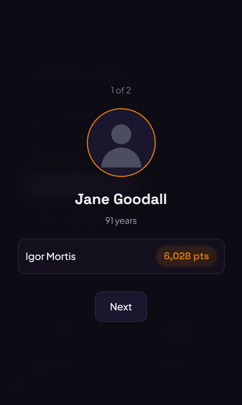 The death reveal: the person who died, their age and who scored the points